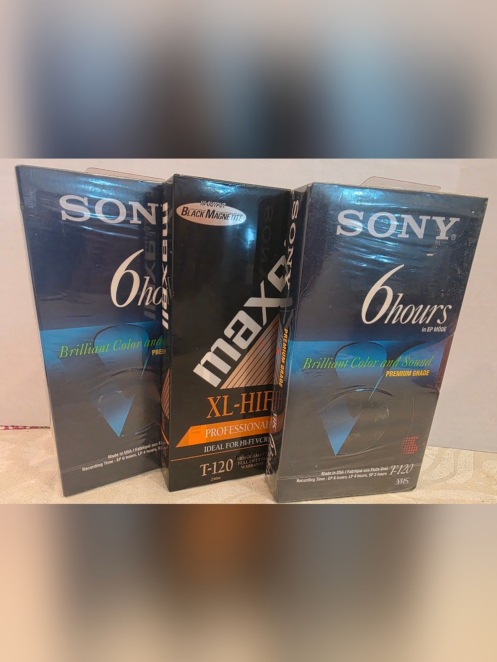Mixed Set 3 VHS T-120 VHS Tapes 2 Sony/ 1 Maxell New Sealed